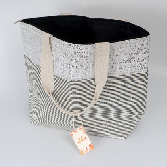 NWT ALOHA TOTE BAG IN CANVAS SILVER - Picture 6 of 8